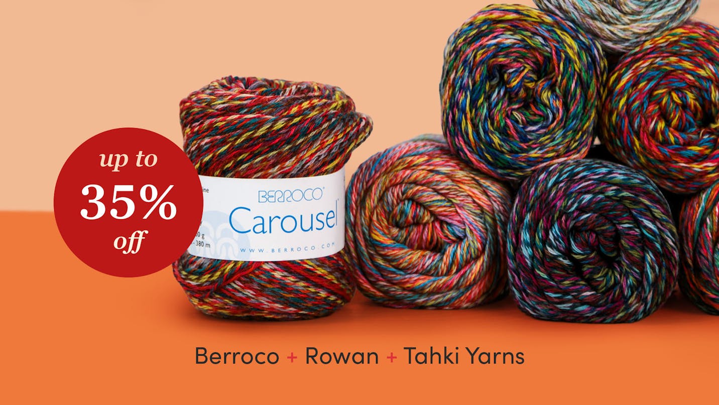 Save up to 35% on Berroco, Rowan, and Tahki Yarns!