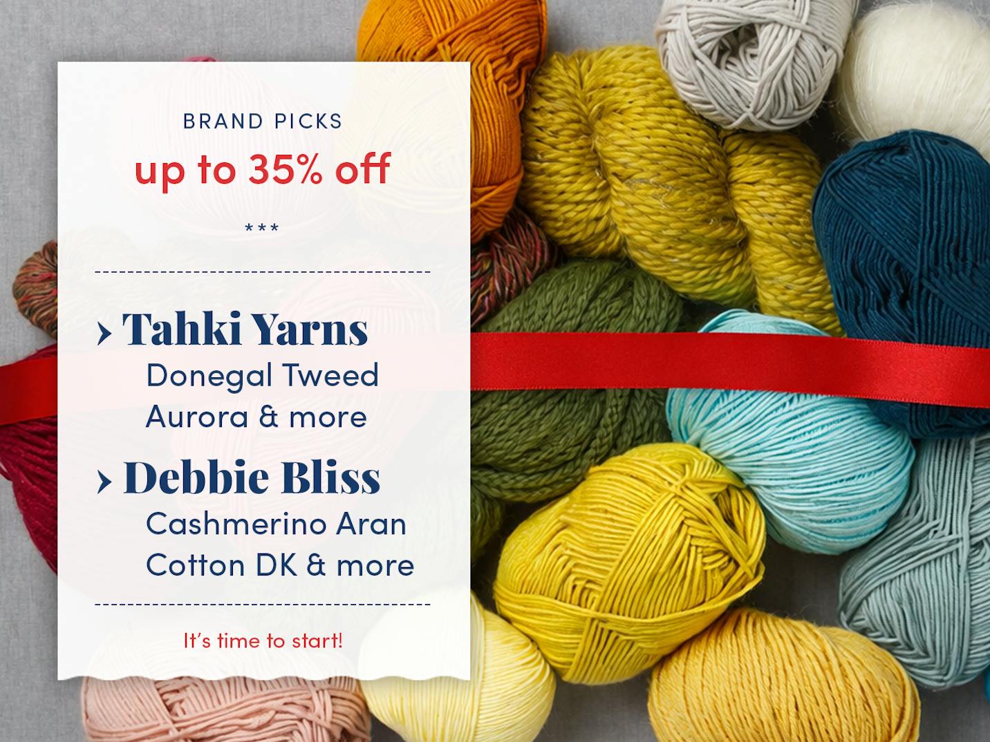 35% off selected Tahki & Debbie Bliss Yarns!