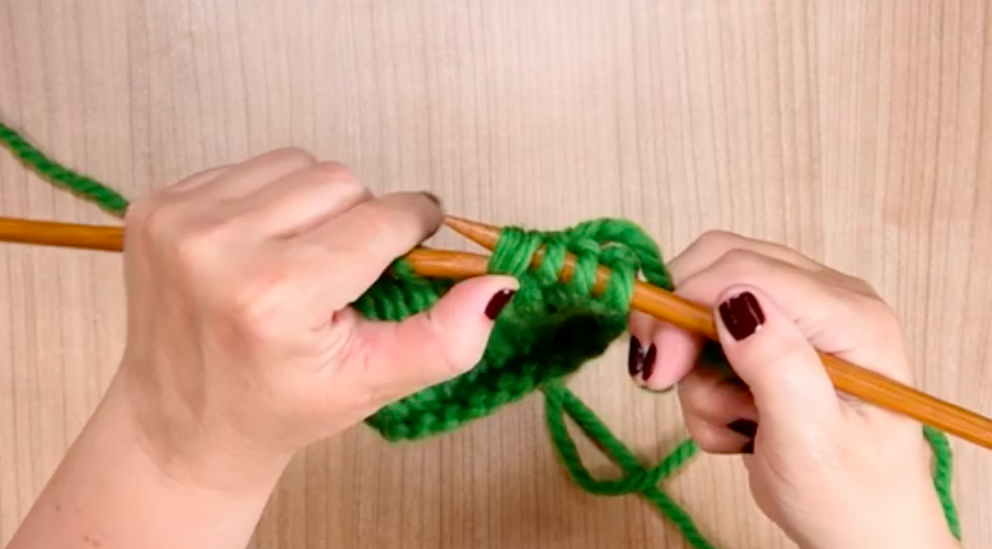 insert left needle in front of the stitches