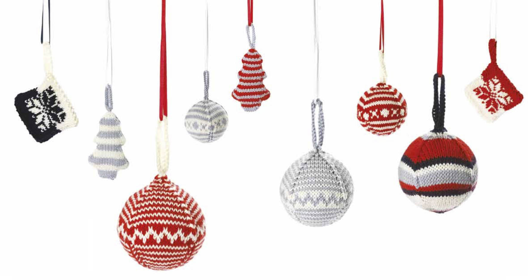Knitted Christmas tree bauble decorations
