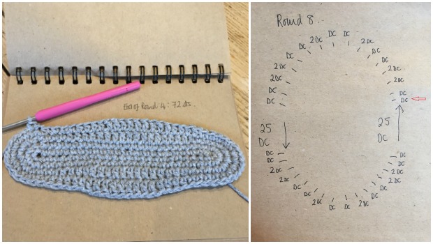 Round 8 of the crochet bag