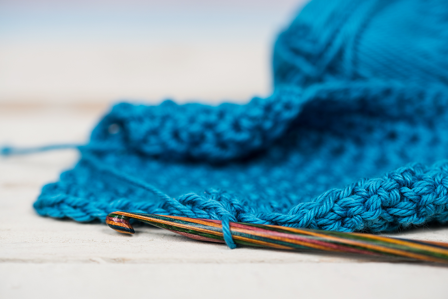 crochet hook and swatch
