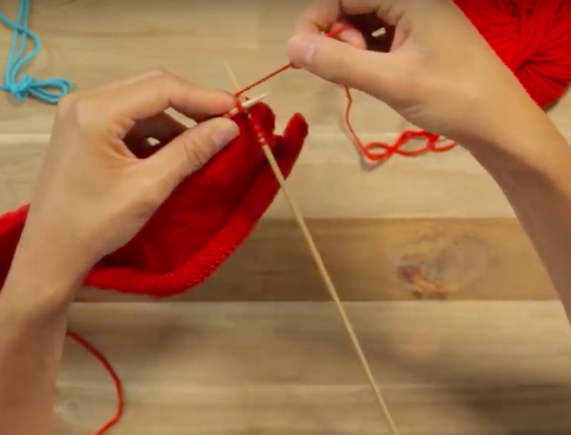 How to knit two together (k2tog)