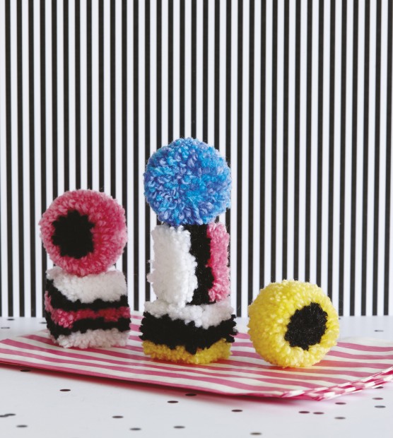 Make liquorice allsorts pom poms