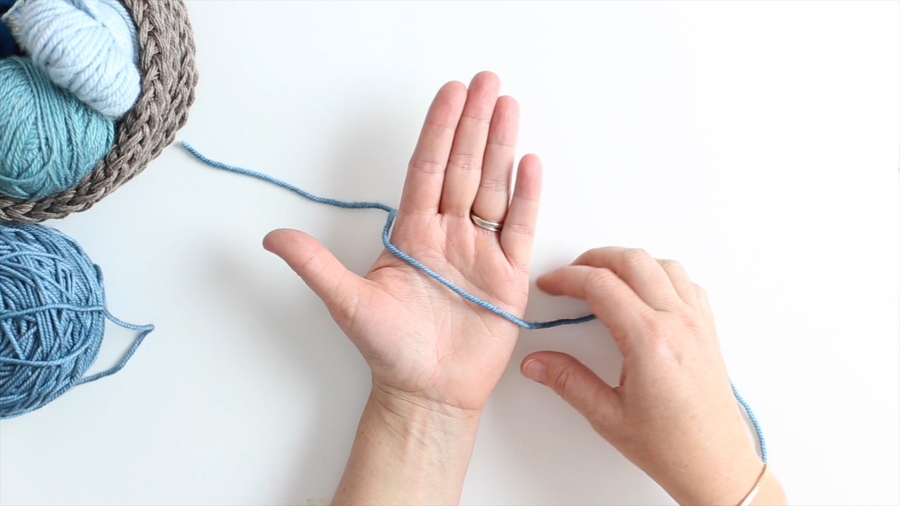 layout your yarn to start over your palm