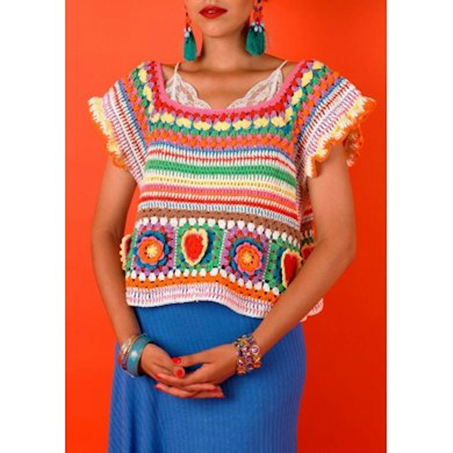 Kahlo Crop Top - Free Crochet Pattern For Women in Paintbox Yarns Cotton DK