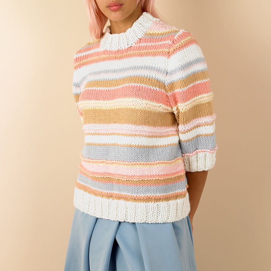 Sugar Striped Sweater in Paintbox Yarns Wool Mix Chunky