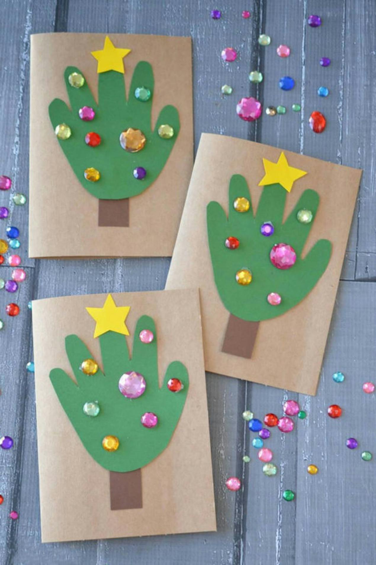 hand print kids craft Christmas cards