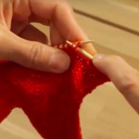 how to p2tog: inset needle as a purl stitch for two stitches