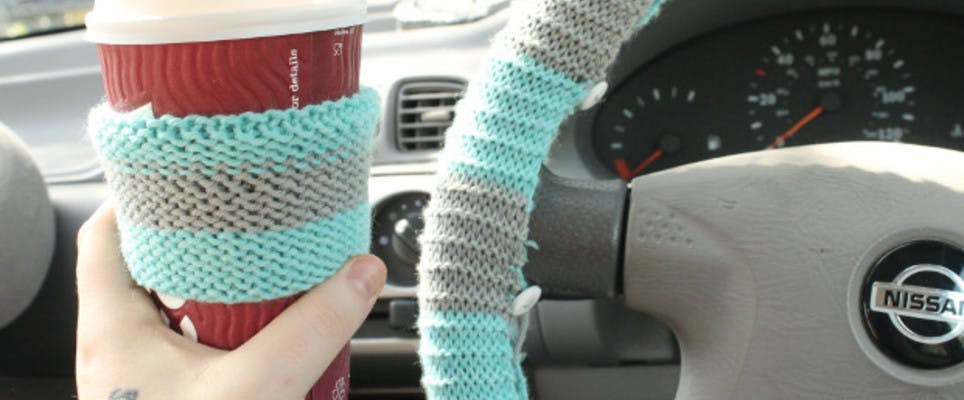 How to knit a steering wheel cover and cup sleeve