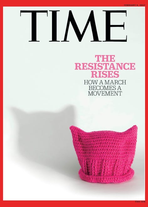 Time Magazine highlights the Pussy Power Hat during the Women's March of 2017, potentially the US' largest single day protest.