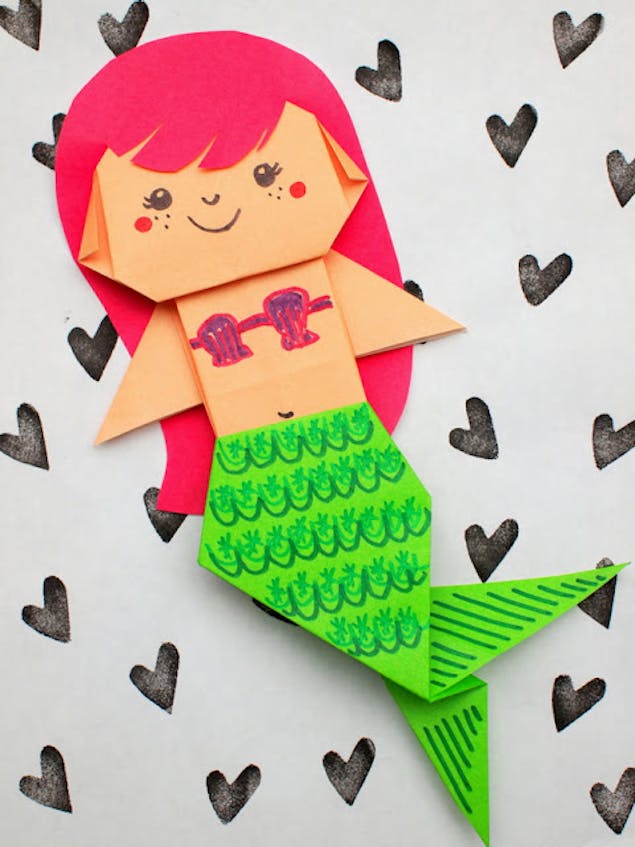 Colourful paper origami mermaid
