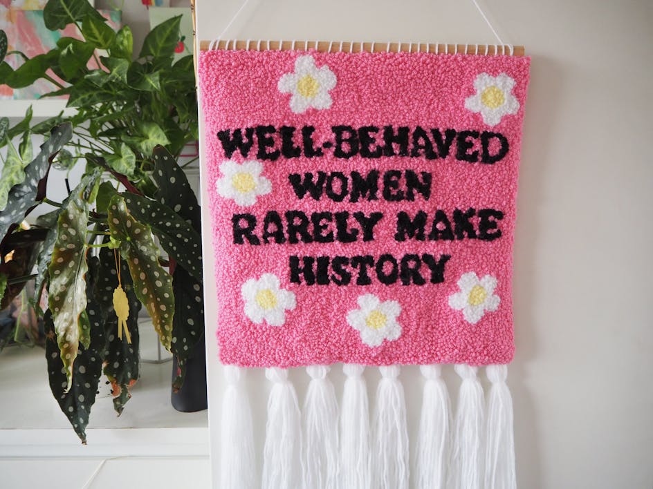 Feminist quote punch needle wall hanging