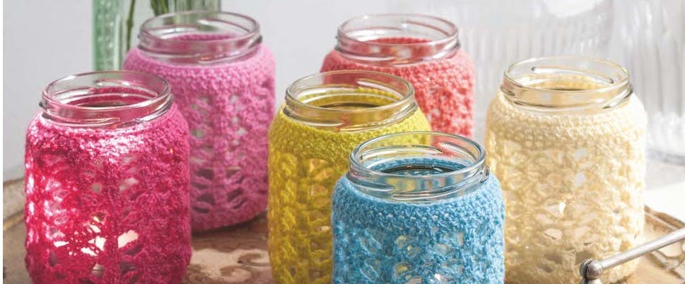 Crochet Stashbusters - Jam jar tealight cosies