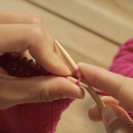 insert left needle into the first stitch to cast off