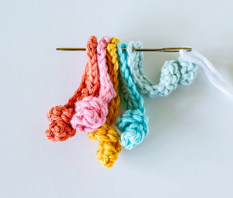 Unicorn crochet tails in rainbow colours