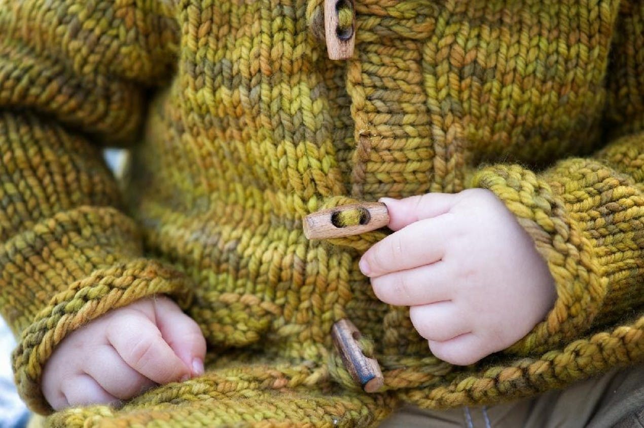 Wooden toggles for baby knitted jacket