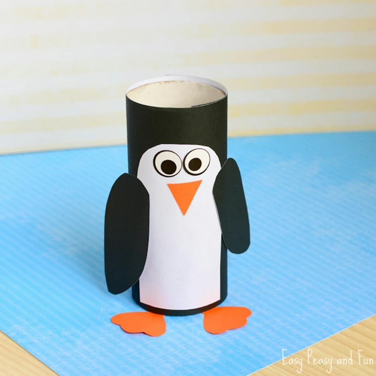 Paper roll penguin Christmas kids craft 