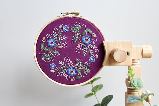 Autumn bloom embroidery pattern with Paintbox yarns embroidered cotton
