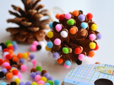Pine cone bobble Christmas Kids craft by One Little Project