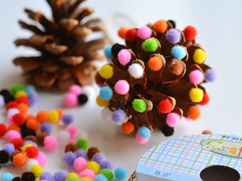 Pine cone bobble Christmas Kids craft by One Little Project
