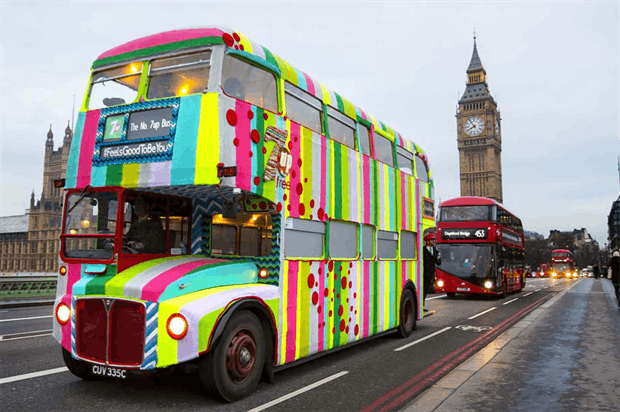 London red bus yarn bomb sponsored by 7up