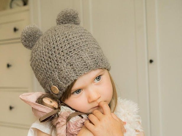 autumn crochet kid's pom pom hat