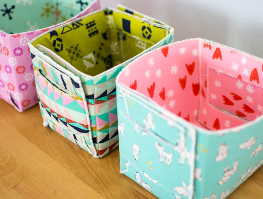 foldable sewing boxes made from fat quarters