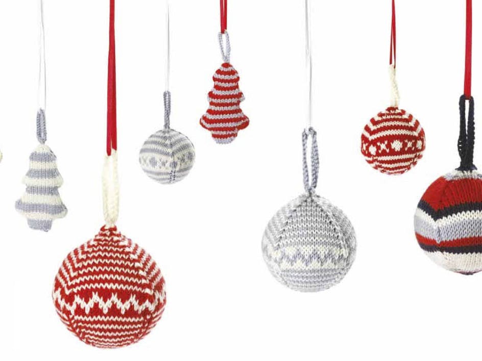 Knitted Christmas tree bauble decorations