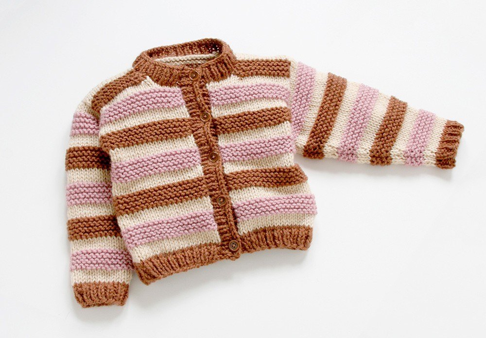 pink and brown striped kids cardigan 