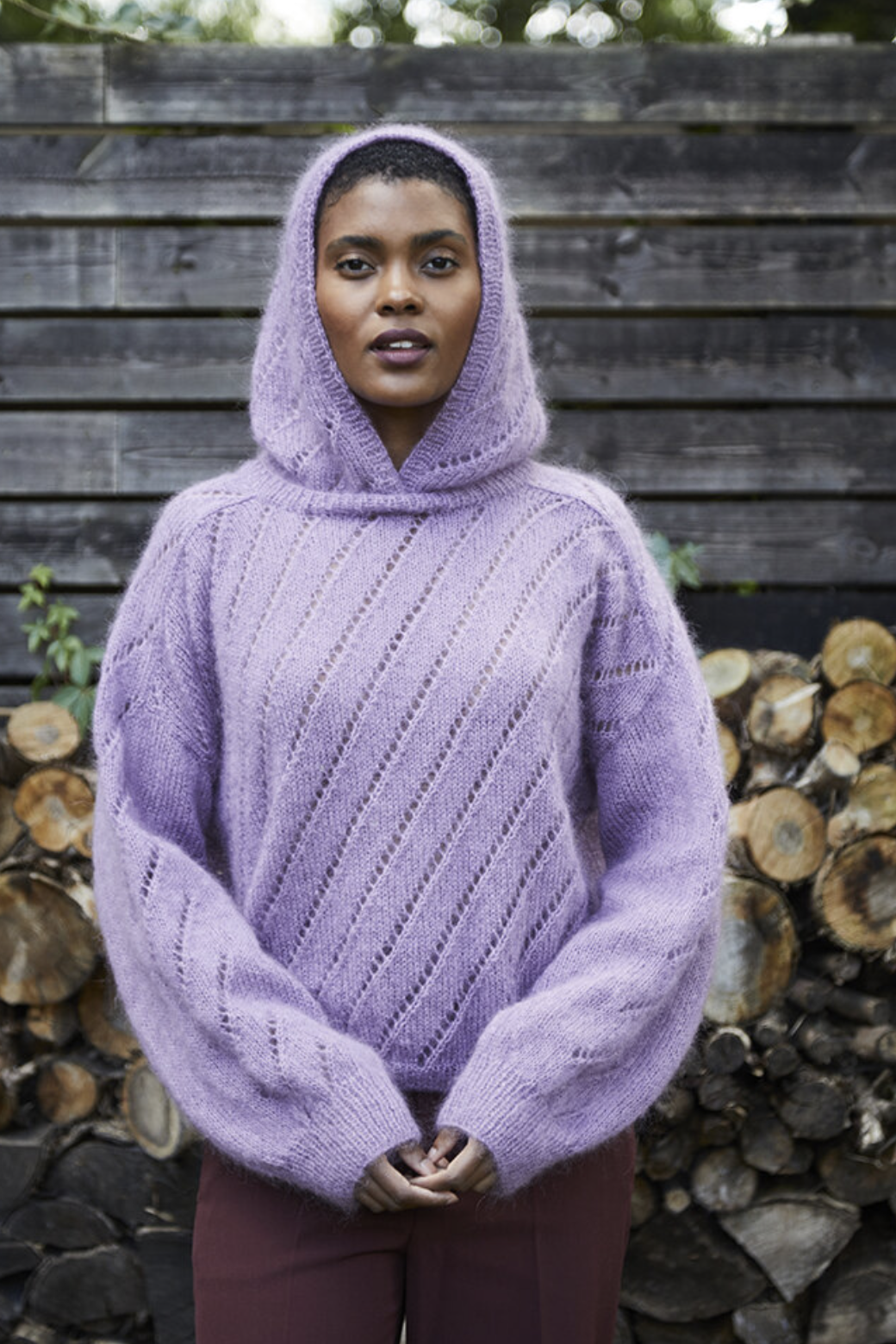 Knit pattern for a knitted purple hoodie 