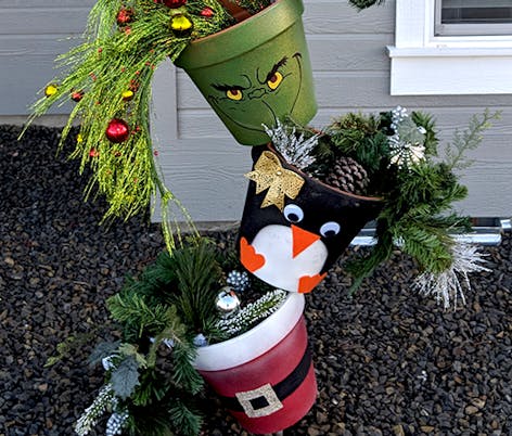 Christmas topsy turvy pots for outside