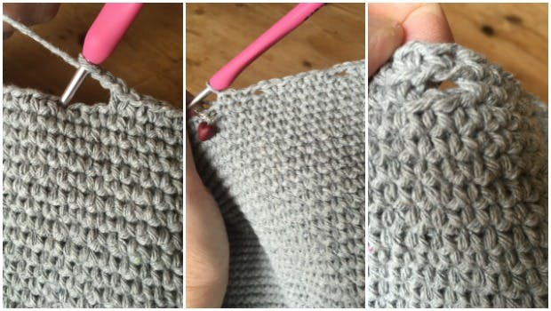 Crochet stitch gaps to create drawstring