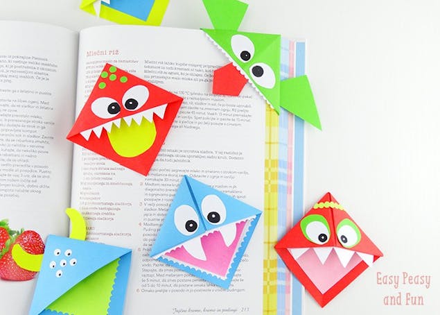 Colorful paper monster bookmarks