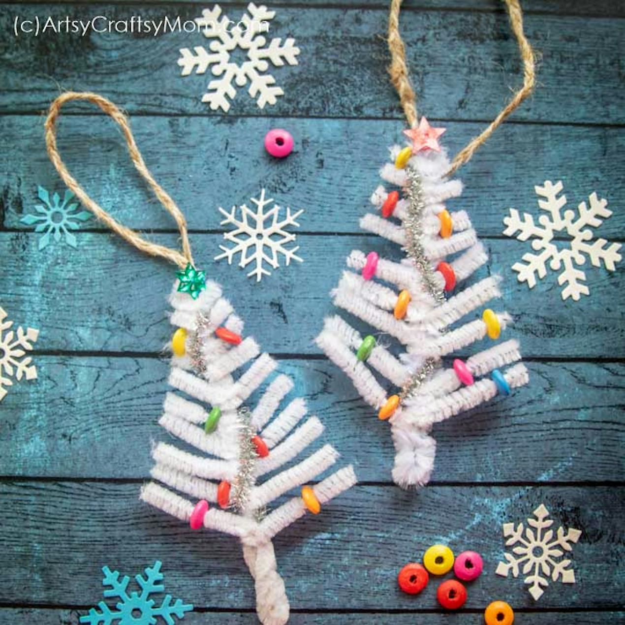 White pipe cleaner tree ornament 