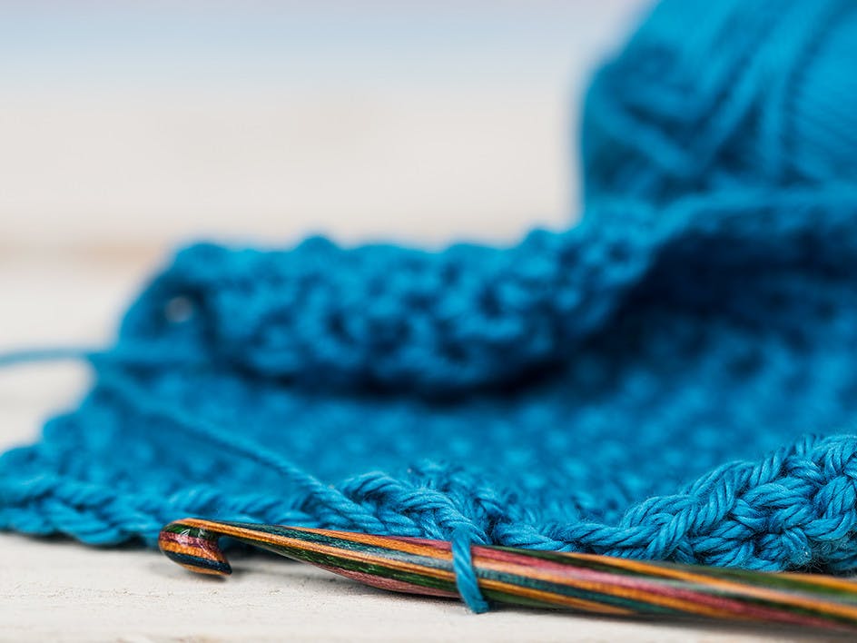 crochet hook and swatch

