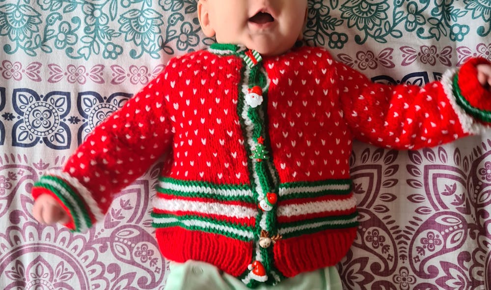 Festive red & green knit baby cardigan