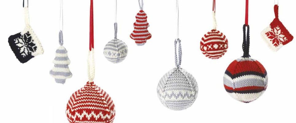 Knitted Christmas tree bauble decorations