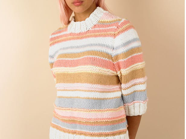 Sugar Striped Sweater in Paintbox Yarns Wool Mix Chunky