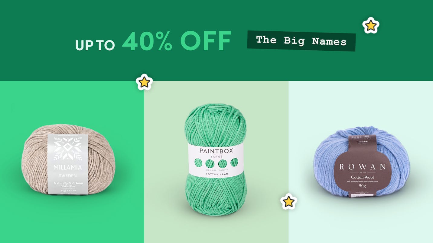 Up to 40% off Paintbox Yarns, Valley Yarns, MillaMia, Rowan, and Berroco!