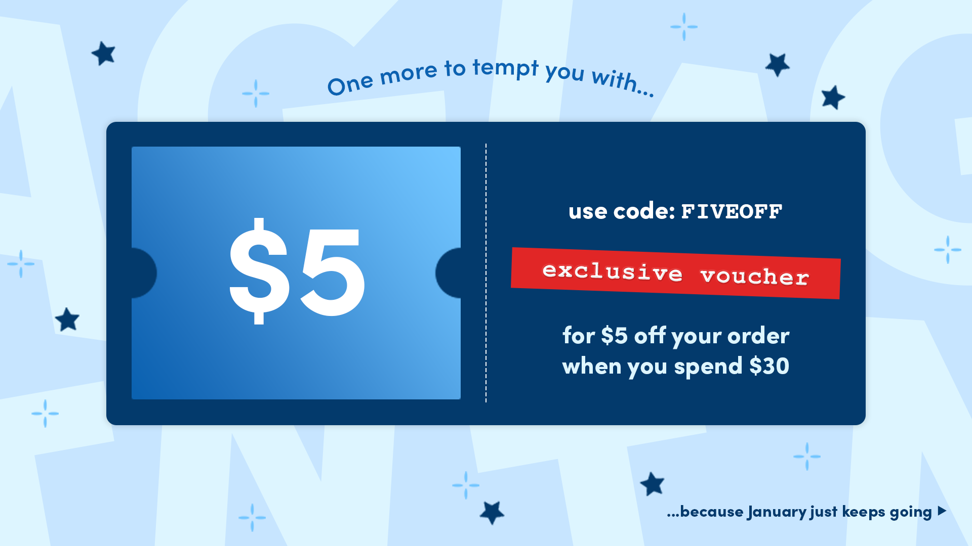 Use code: FIVEOFF at checkout