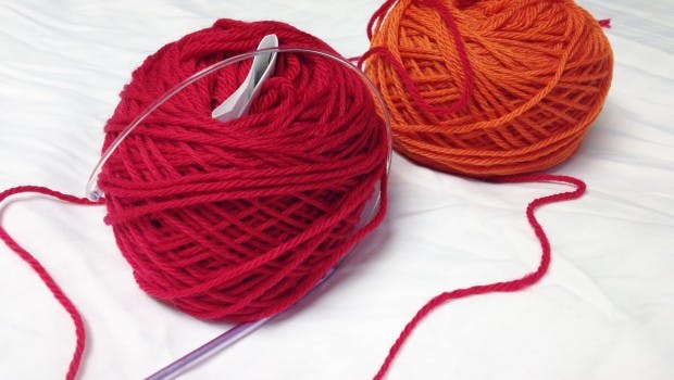 Sport weight red and orange yarn