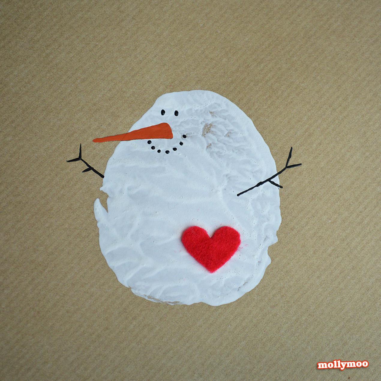 DIY Potato stamp snowman Christmas card